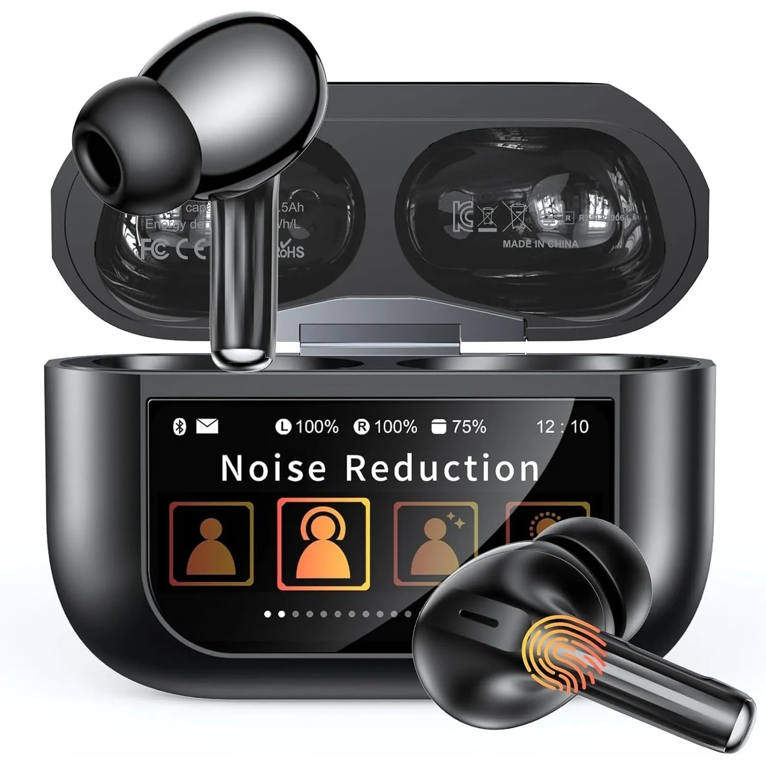 ZZU Kabellose Bluetooth Kopfhörer mit Smart Touchscreen, 48 Std. Laufzeit, Bluetooth 5.4 In-Ear Ohrhörer mit ANC & ENC …
