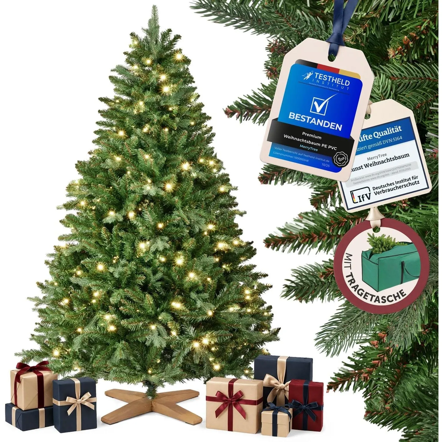 MerryTree Premium künstlicher Weihnachtsbaum 180 cm - Weihnachtsbaum künstlich aus naturgetreuem PVC + PE - Spritzguss …