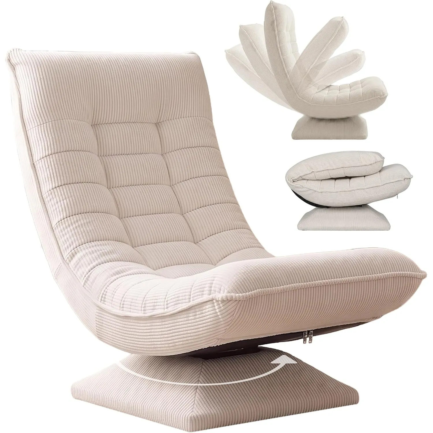 CASARIA Relaxsessel mit Verstellbarer Rückenlehne Cord Creme