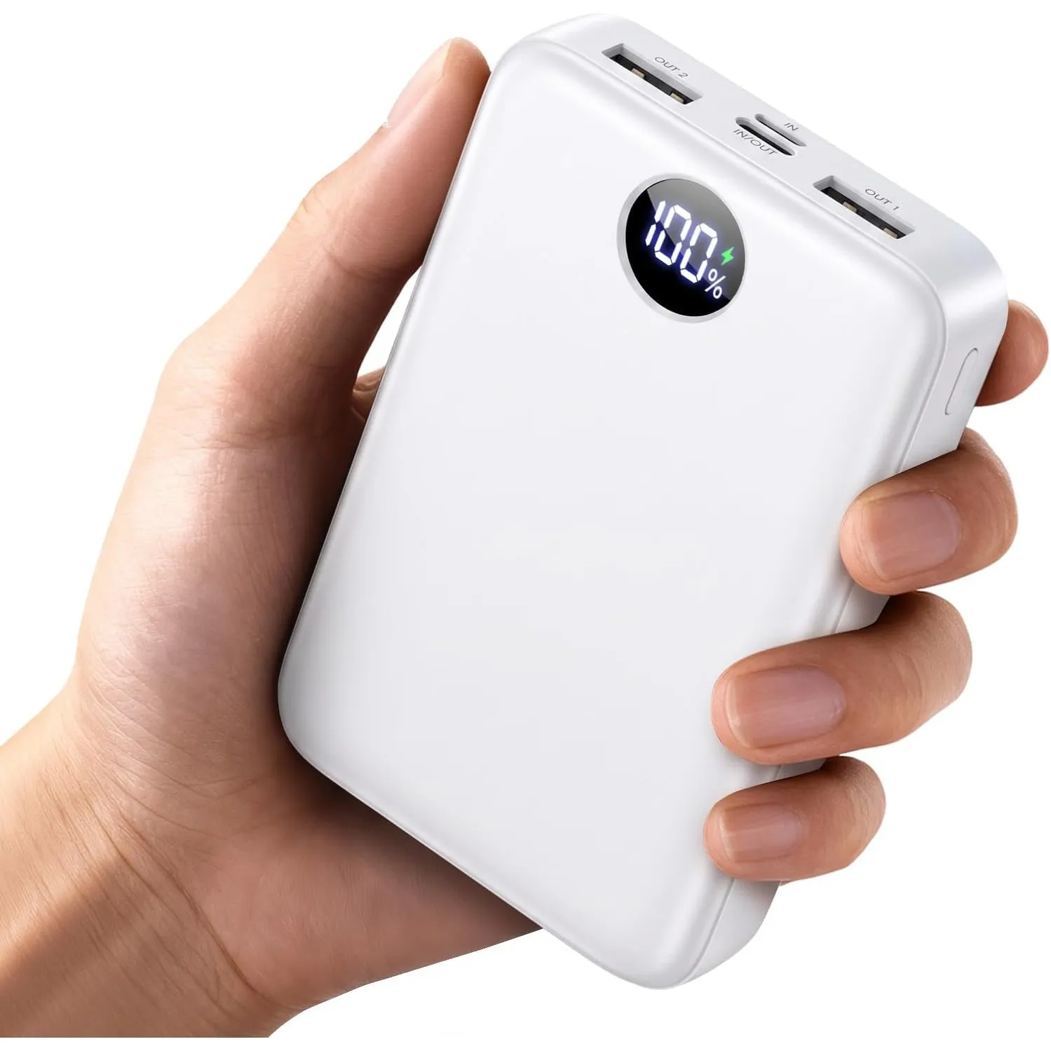 Power Bank 40000mAh, Kompakte PowerBank Schnellladen mit Display, Weiß