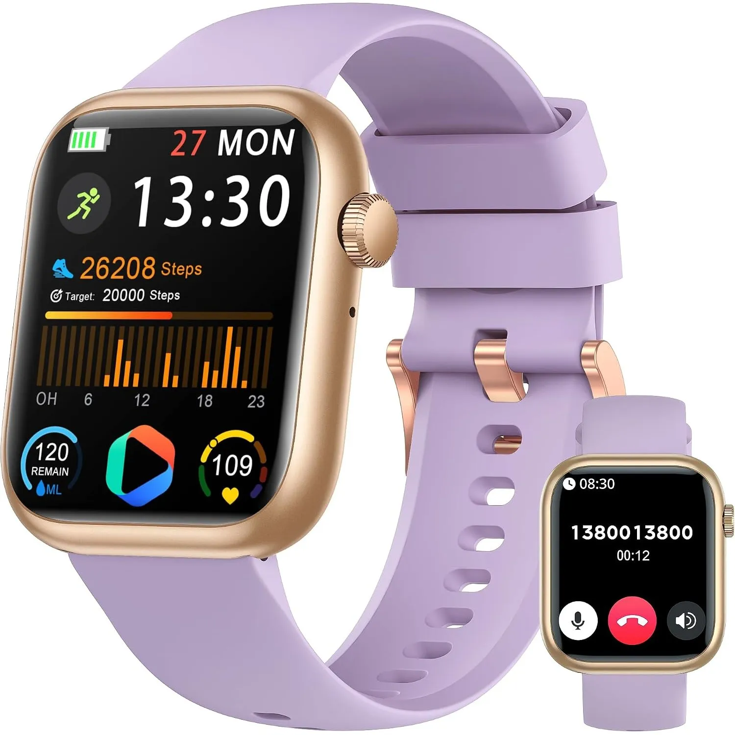 Smartwatch Damen Herren, 1.83" HD Fitness Tracker mit Schrittzähler/Blutdruckmessung/Pulsuhren/Telefonfunktion, Schlaft…