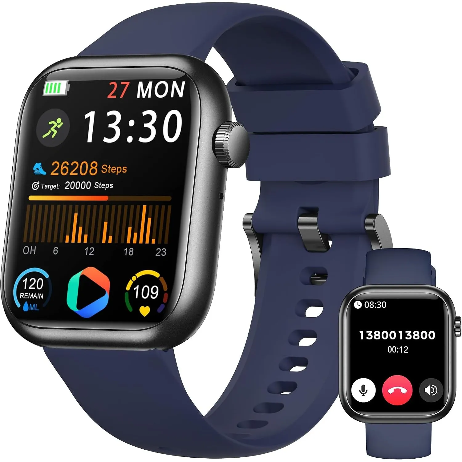 Smartwatch Damen Herren, 1.83" HD Fitness Tracker mit Schrittzähler/Blutdruckmessung/Pulsuhren/Telefonfunktion, Schlaft…