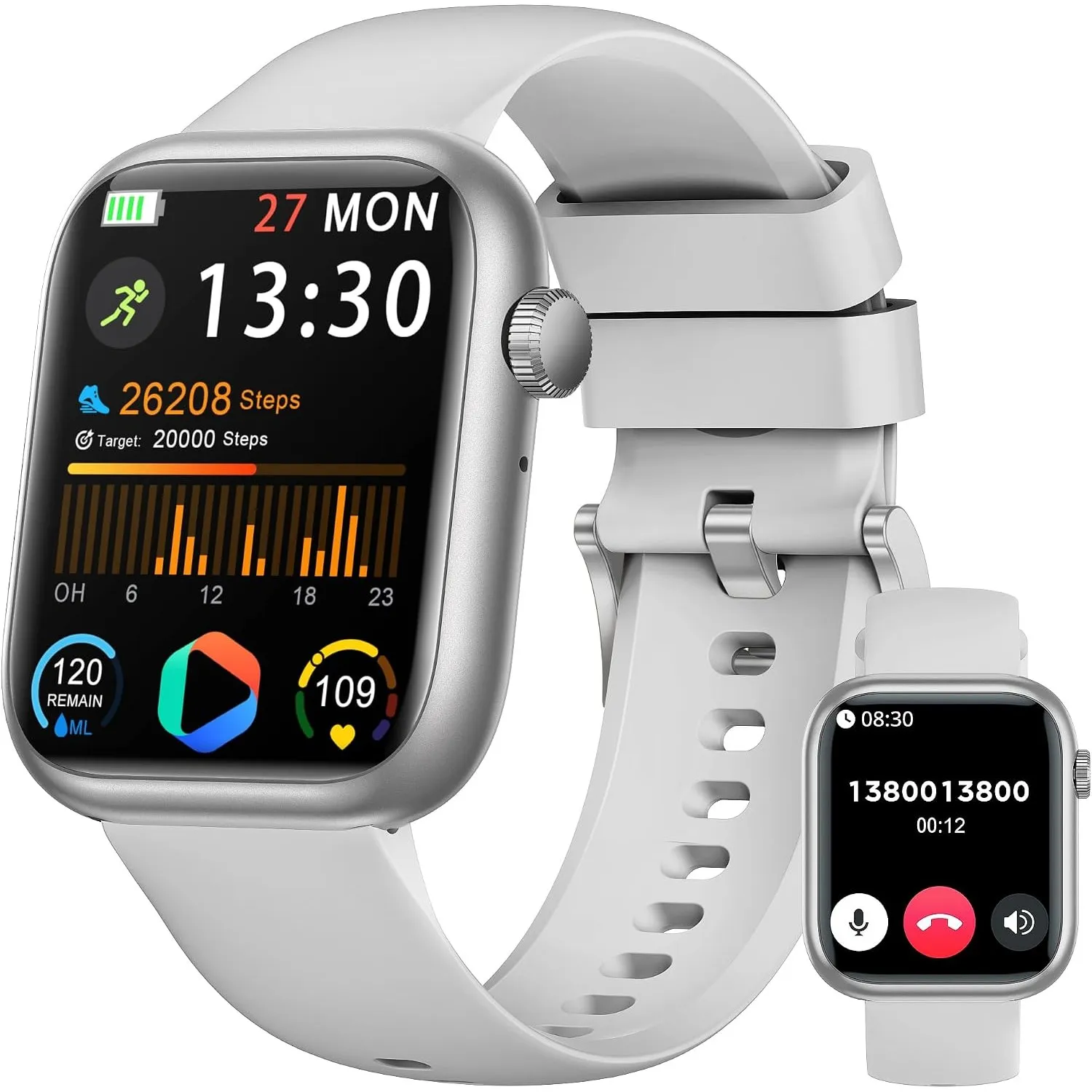 Smartwatch Damen Herren, 1.83" HD Fitness Tracker mit Schrittzähler/Blutdruckmessung/Pulsuhren/Telefonfunktion, Schlaft…