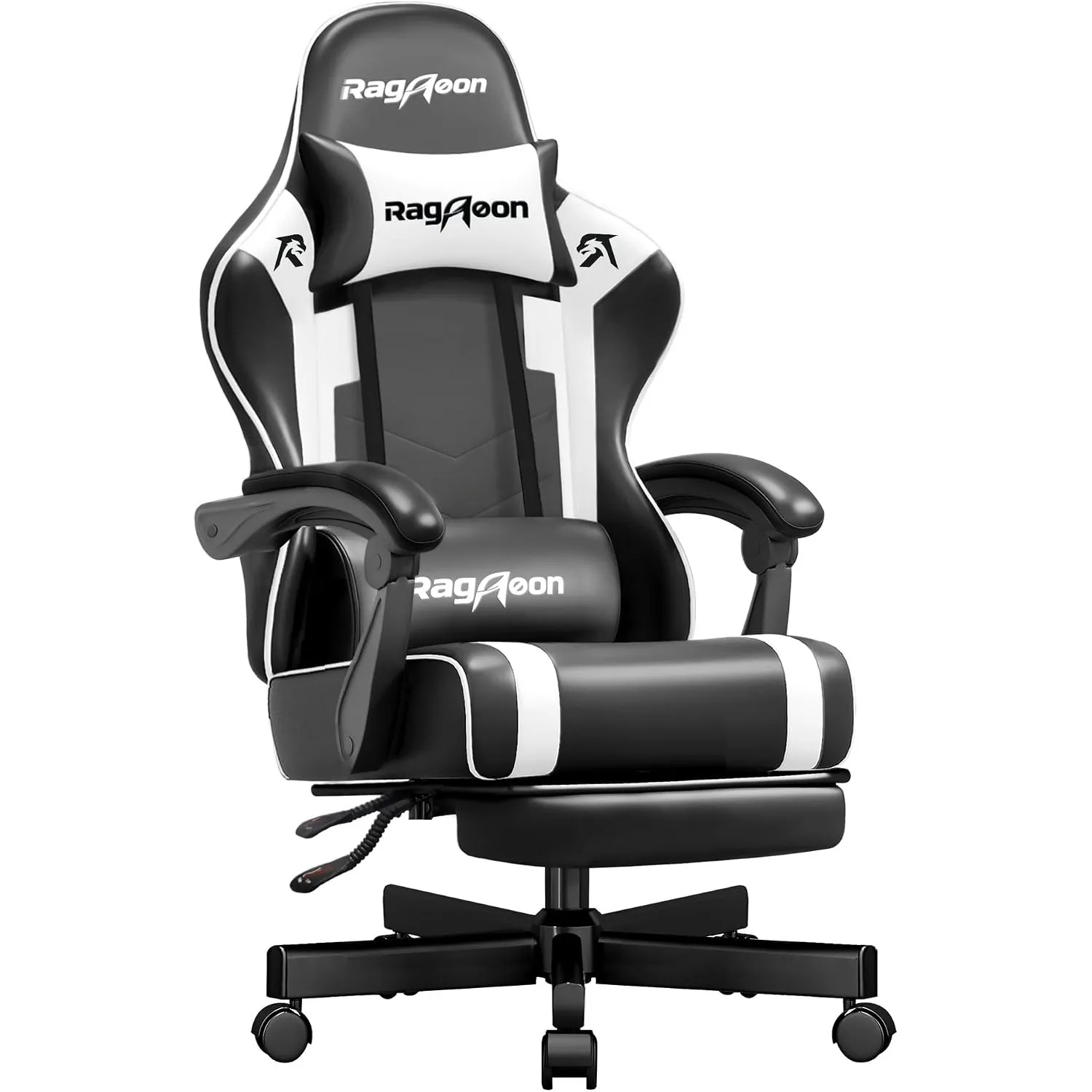 Gaming Stuhl Chair Gamer Sessel - Verstellbarer PC Drehsessel gepolstert Fußstütze Kopf und Lordosenstütze 51 cm Breite…