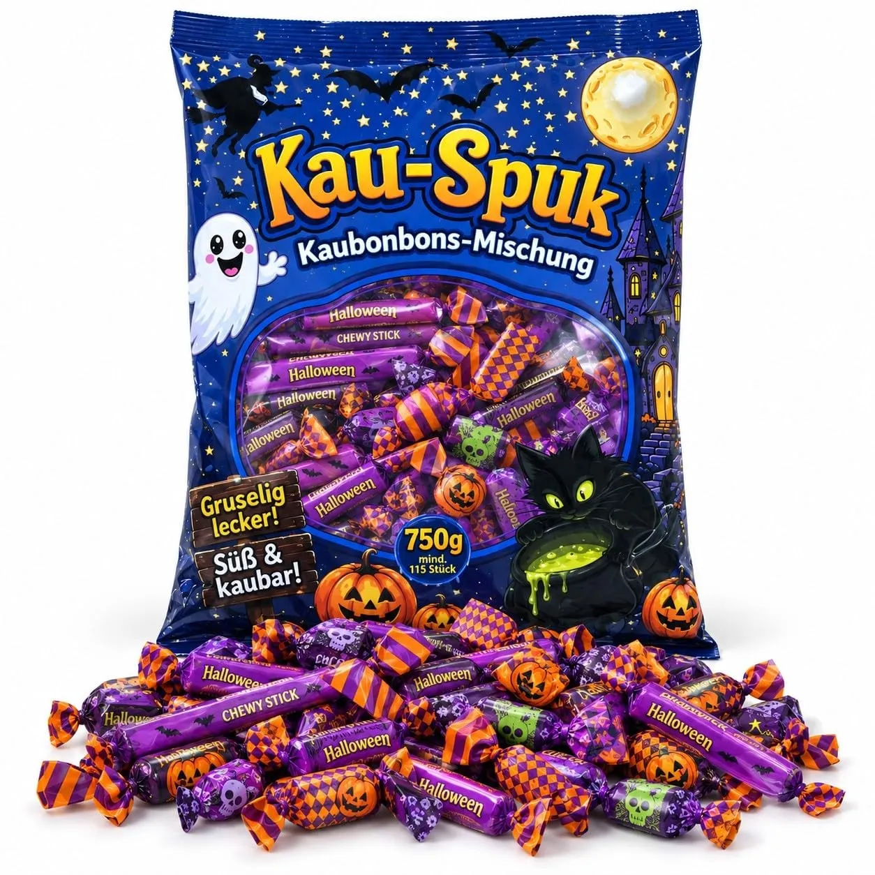 vontek Halloween Süßigkeiten – Kaubonbon Großpackung 750g, einzeln verpackt