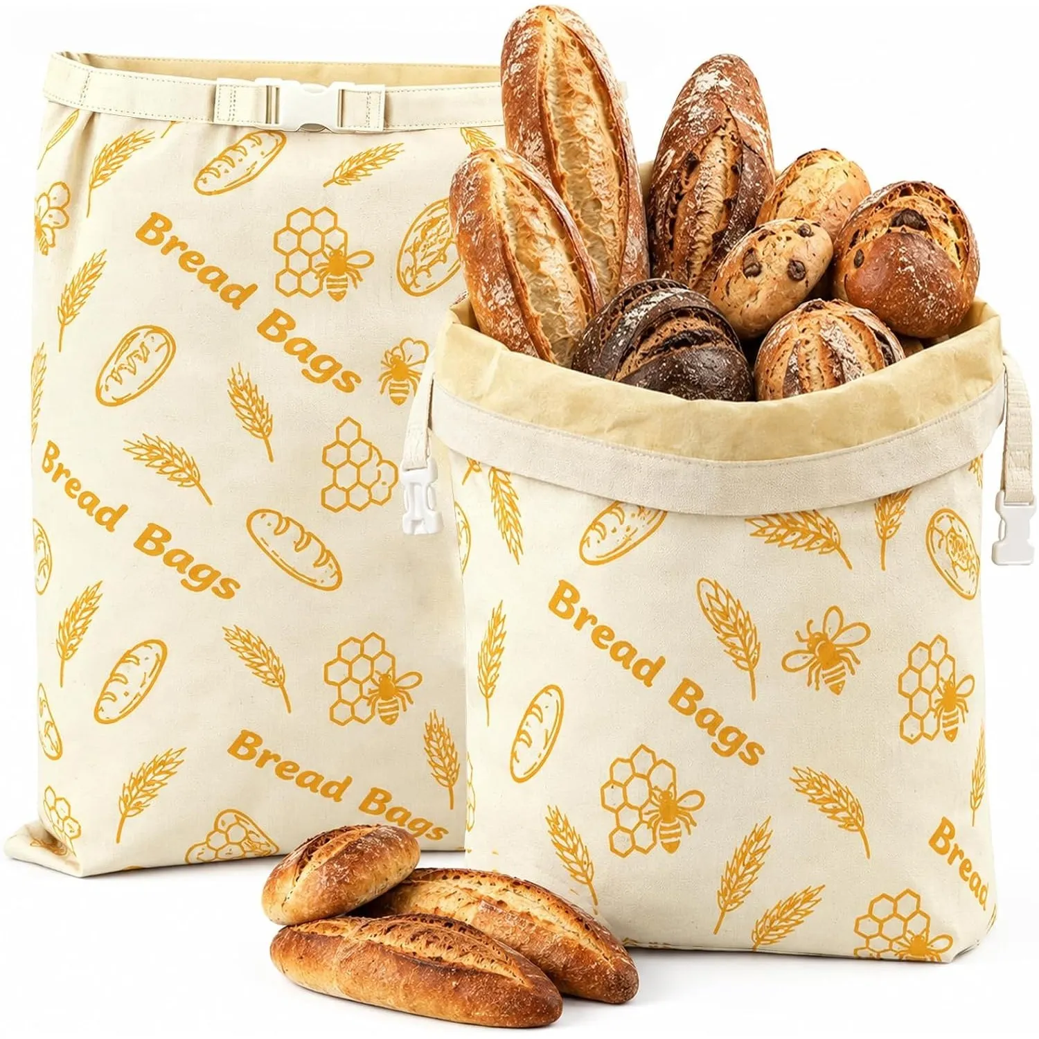 Bienenwachs Brotbeutel 2 Stück, Wiederverwendbar für Brot 43×33 cm